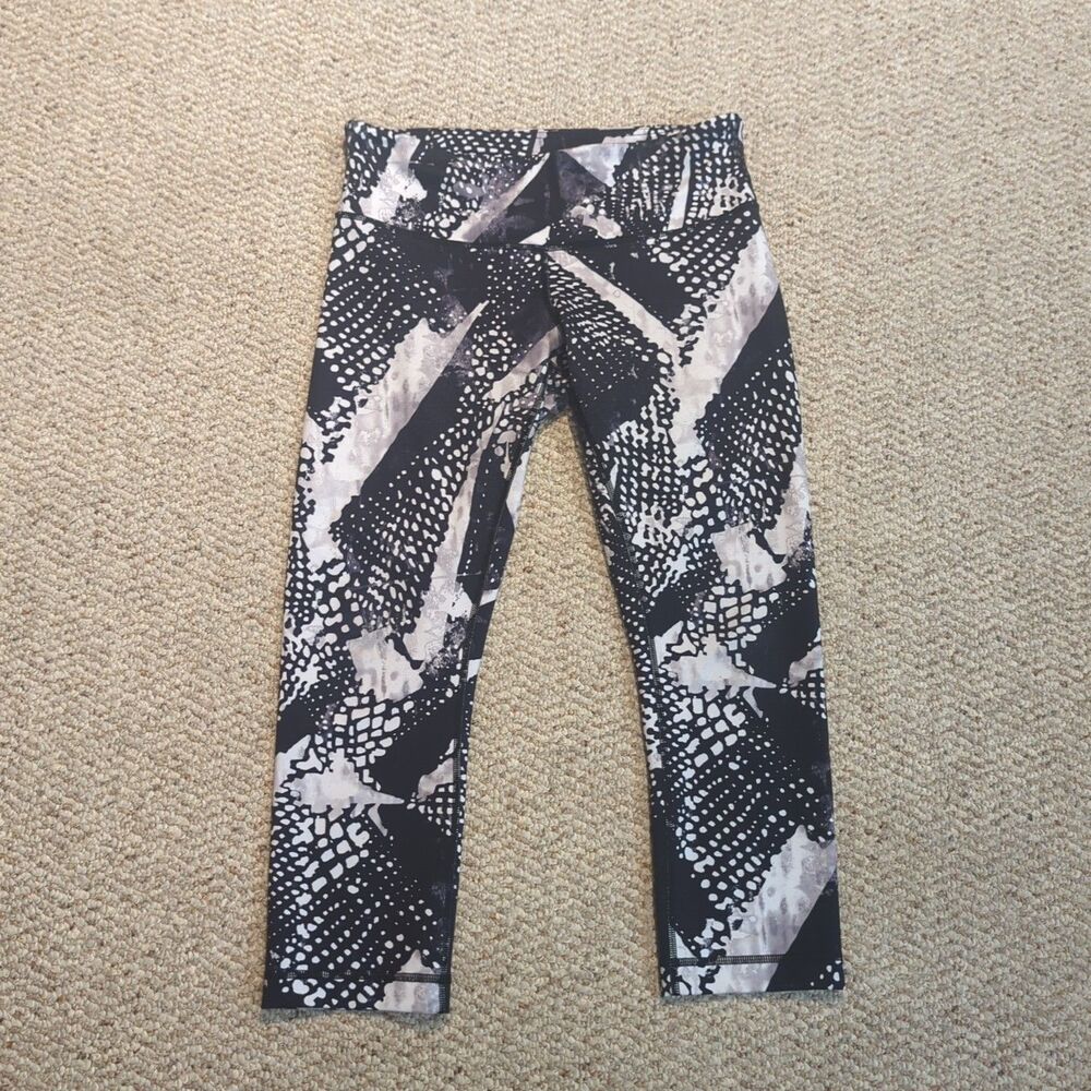 Lululemon Wunder Under Crop Leggings Womens 8 Static Mist Black White